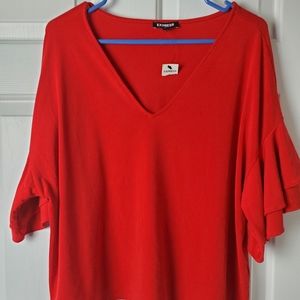 Express shirt double ruffle dolman sleeve